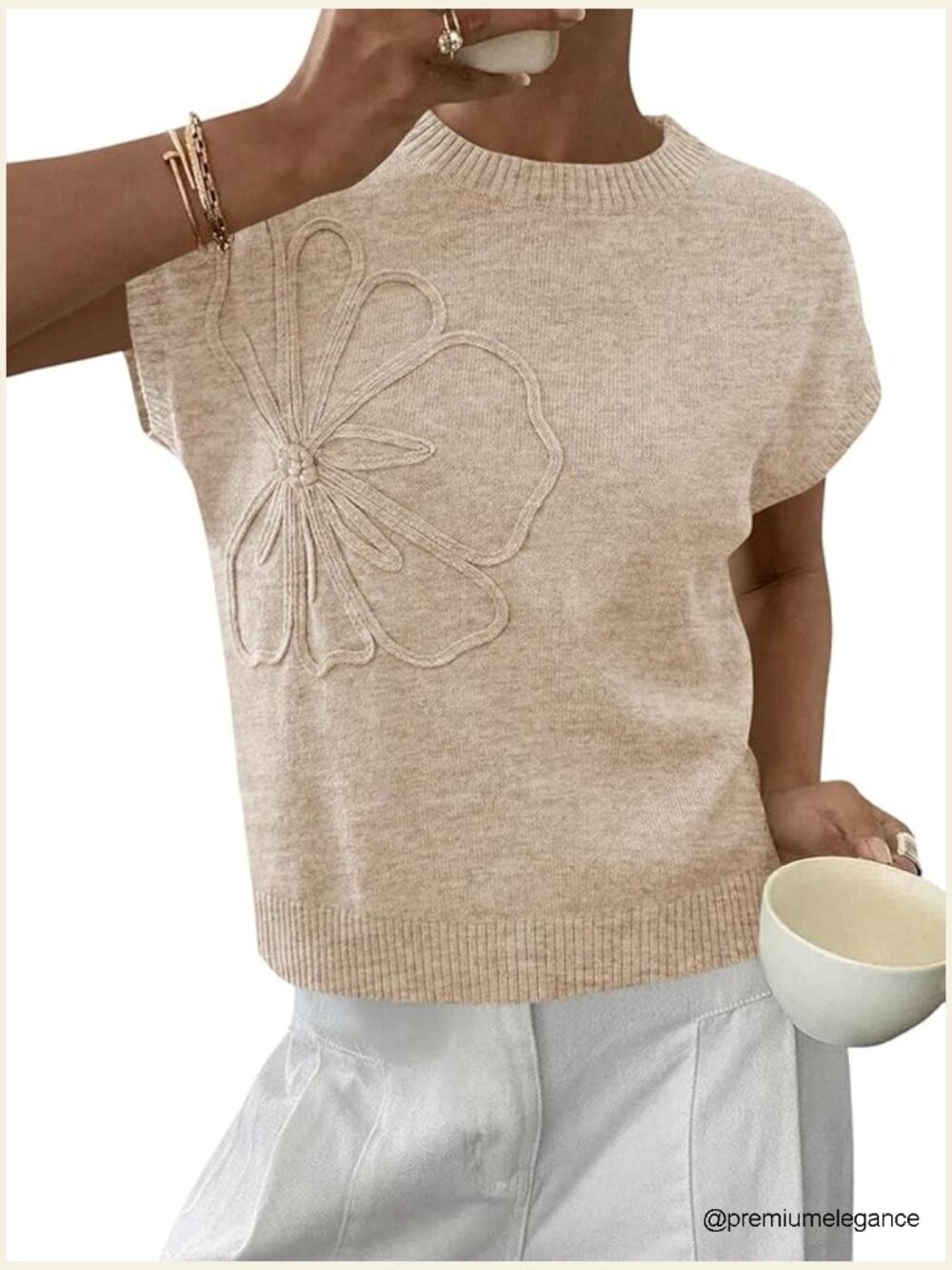 Short Sleeve Sweater Trendy Floral Pullover Lightweight Knit Top